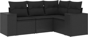 vidaXL 4 részes fekete polyrattan kerti ülőgarnitúra párnákkal