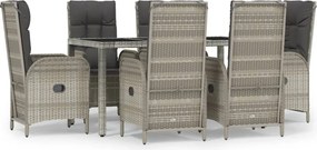 vidaXL 7 részes szürke polyrattan kerti étkezőgarnitúra párnával