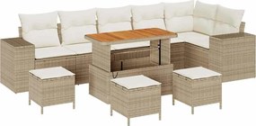 vidaXL Kerti Kanapé Szett párnával 10 pcs Beige és krém polirattan