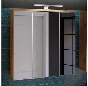 VENOM falra szerelhető fürdőszobai tükörszekrény, fehér/artisan tölgy