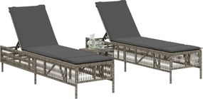 vidaXL 2 db szürke polyrattan napozóágy asztallal