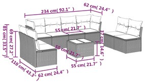 9 részes fekete polyrattan kerti ülőgarnitúra párnákkal