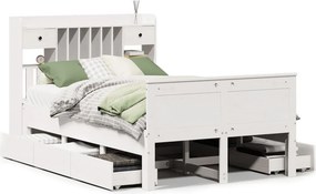 vidaXL fehér tömör fenyőfa könyvespolcos ágy matrac nélkül 135x190 cm