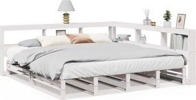 vidaXL fehér tömör fenyőfa könyvespolcos ágy matrac nélkül 200x200 cm