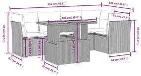 5 részes szürke polyrattan kerti ülőgarnitúra párnákkal