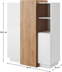 Komód 3D, fehér/tölgy craft arany, TRIO