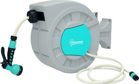 Outsunny 25m Kerti Kertkocsi Nyezettel, 180°-ban Forgatható Kerti Kocsi, Fali Kerti Kocsi, Automatikus Visszacsévélő Víz Kertkocsi, 7-Funkciós Kézi Zu