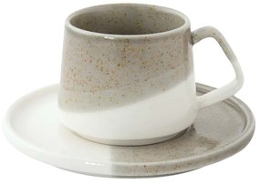 Dupla színes porcelán eszpresszó kávés csésze aljjal barna fehér