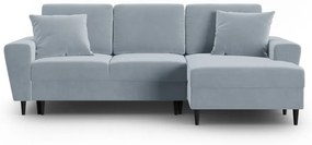 Világoskék bársony kinyitható tárolóhelyes sarokkanapé (jobb oldali-heverő résszel) Kyoto – Cosmopolitan Design