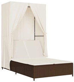 barna polyrattan dupla napozóágy tetővel és függönyökkel