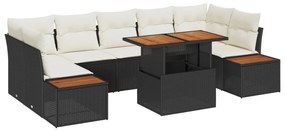 8 Részes Kert Sofa Szett Párnákkal Fekete Poly Rattan