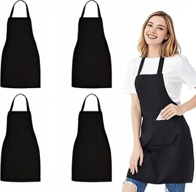 4 Db-os Kötény Szett Konyhai Kötény Fekete Gasztronómia Zseb