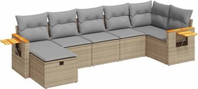 vidaXL 7 részes bézs polyrattan kerti ülőgarnitúra párnákkal