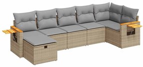 vidaXL 7 részes bézs polyrattan kerti ülőgarnitúra párnákkal