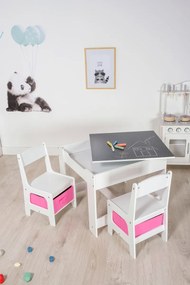 Ourbaby gyerekasztal székekkel, rózsaszín dobozokkal