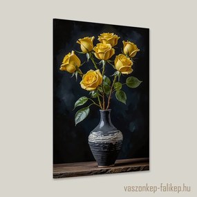 Sárga rózsák vázában – Prémium falikép elegáns hangulatban 40x60cm