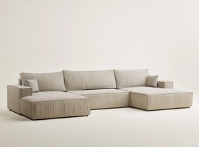 Bézs zsenília kinyitható-tárolóhelyes sarokkanapé (U alakú) Kyoto – Maison de Rêve