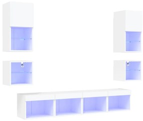 8 darab fehér szerelt fa fali TV-bútor LED-del