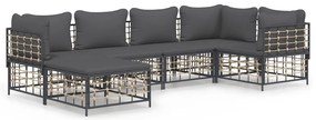 6 részes antracitszürke polyrattan kerti ülőgarnitúra párnákkal