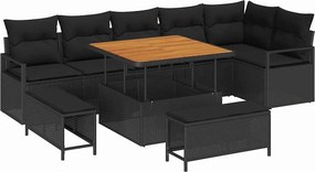 vidaXL Kerti Kanapé Szett párnával tárolóval párnával 9 pcs Fekete