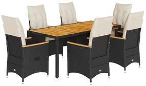 7 részes fekete polyrattan kerti étkezőgarnitúra párnával
