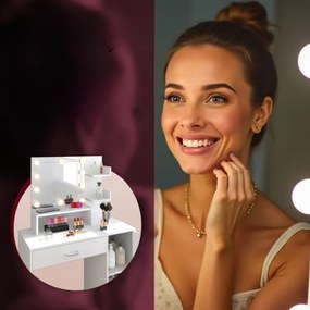 JOCELYN fésülködőasztal világítással, 140×90×40cm, fehér Casaria