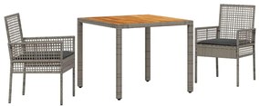vidaXL Kert étkező szett 3 pcs Szürke polirattan