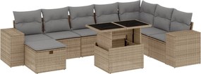 vidaXL 9 részes bézs polyrattan kerti ülőgarnitúra párnákkal