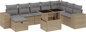 vidaXL 9 részes bézs polyrattan kerti ülőgarnitúra párnákkal
