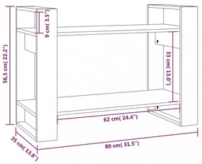 fekete tömör fenyőfa könyvszekrény/térelválasztó 80x35x56,5 cm
