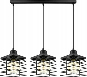 Mennyezeti Lámpa Függő Csillár 3x E27 Loft Nappali Fekete Ipari