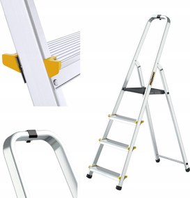 Pro 4 lépcsős háztartási alumínium létra 150 kg-os Akasztóval Drabest