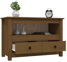 mézbarna tömör fenyőfa TV-szekrény 79 x 35 x 52 cm