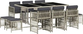 vidaXL 11 részes világosszürke polyrattan kerti ülőgarnitúra párnákkal