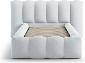 Világosszürke kárpitozott ágyneműtartós egyszemélyes ágy ágyráccsal 90x200 cm Lupine – Micadoni