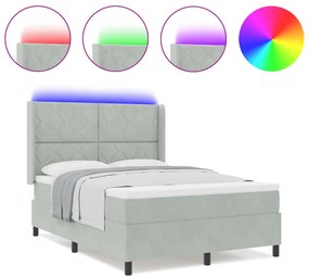 Boxspring ágy matraccal és LED világítással, világosszürke, 140x190 cm, bársonyos