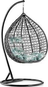 Fekete függő KOKON szék állvánnyal, zöld-fehér párna