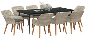 Étkezőgarnitúra 9 pcs Világosszürke Poli rattan
