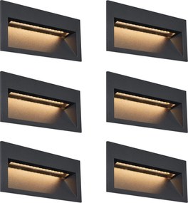 6 darabos modern süllyesztett fali lámpa szett fekete 16 cm LED-del IP65 - Mert