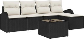 vidaXL Kanapé Szett párnával 6 pcs Fekete és Fehér polirattan