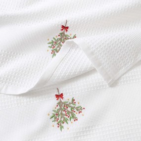 Goldea karácsonyi hímzett waffle konyharuha - fagyöngy fehér alapon 50 x 70 cm