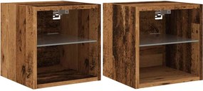 vidaXL 2 db antik fa fali TV-szekrény LED-világítással 30x28,5x30 cm