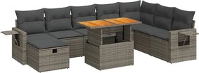 vidaXL 9 részes szürke polyrattan akácfa kerti ülőgarnitúra párnákkal