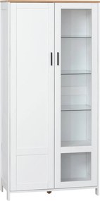HOMCOM Üveges Konyhai Spájz Szekrény Állítható Polcokkal és Emelt Lábakkal Étkezőbe 76x36x160 cm Fehér | Aosom