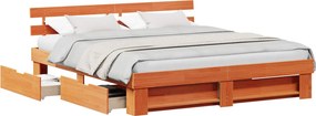 vidaXL Ágykeret fejtámlával Faggyú barna 200 x 200 cm Tömör fenyőfa