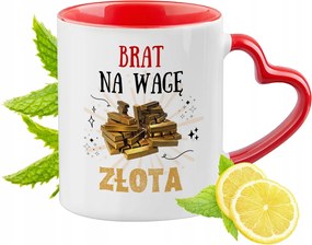 Testvérnek Piros Bögre Szív Alakú Füllel Ajándék Nyomtatott