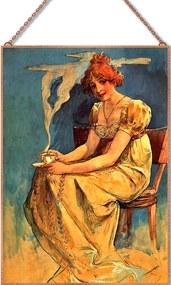 Alphonse Mucha - Women with Coffee Cup üvegkép, falikép