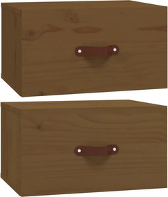 vidaXL 2 db mézbarna falra szerelhető éjjeliszekrény 40 x 29,5 x 22 cm