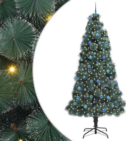 vidaXL Műfenyő előre világítós karácsonyfakészlet gömbökkel 240 cm PET