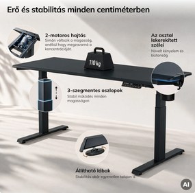 Elektromos íróasztal magasságállítással ergonomikus antracit,1600x800 mm: ARIA